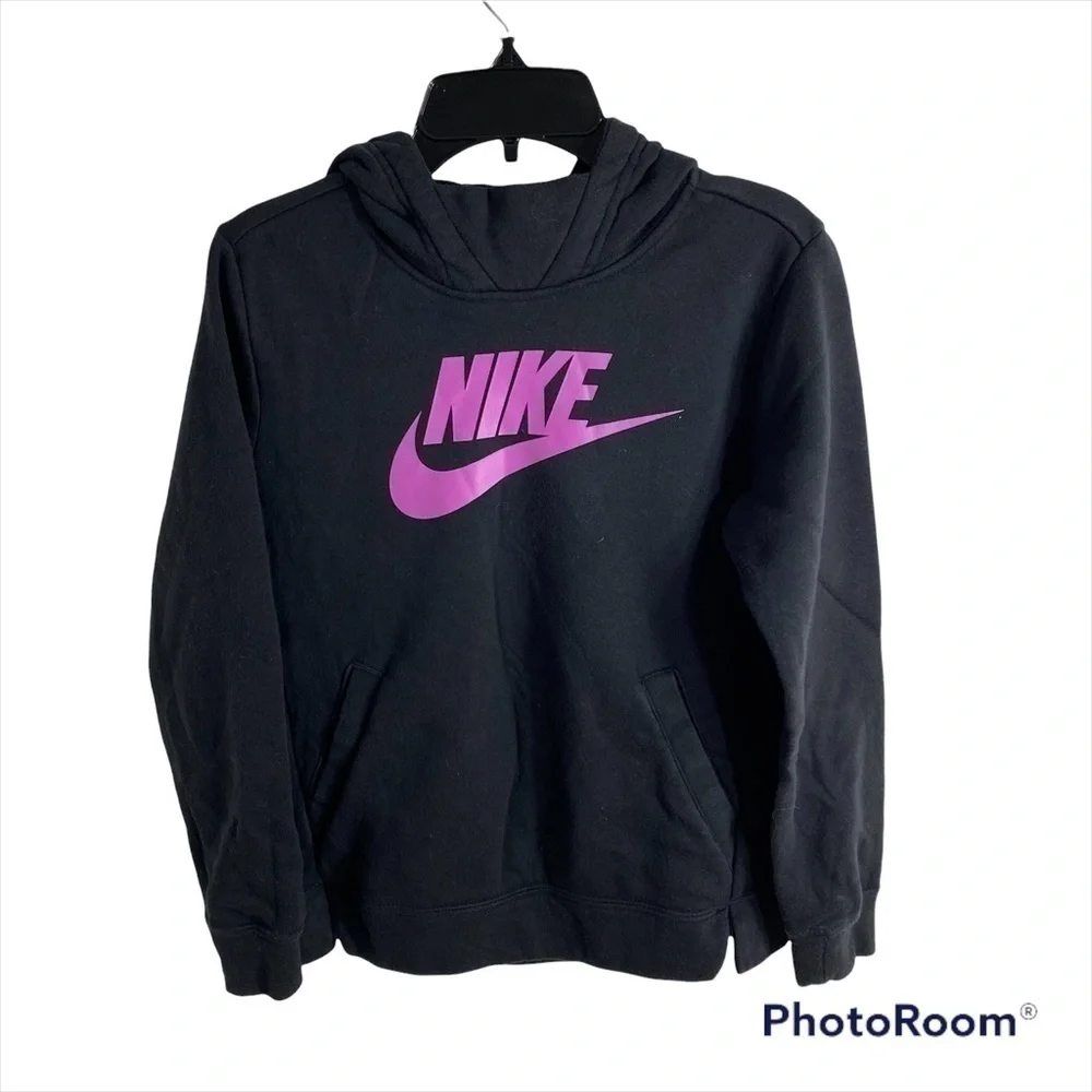 Nike Sweatshirt Medium Girls Hooded Black Purple Pullover